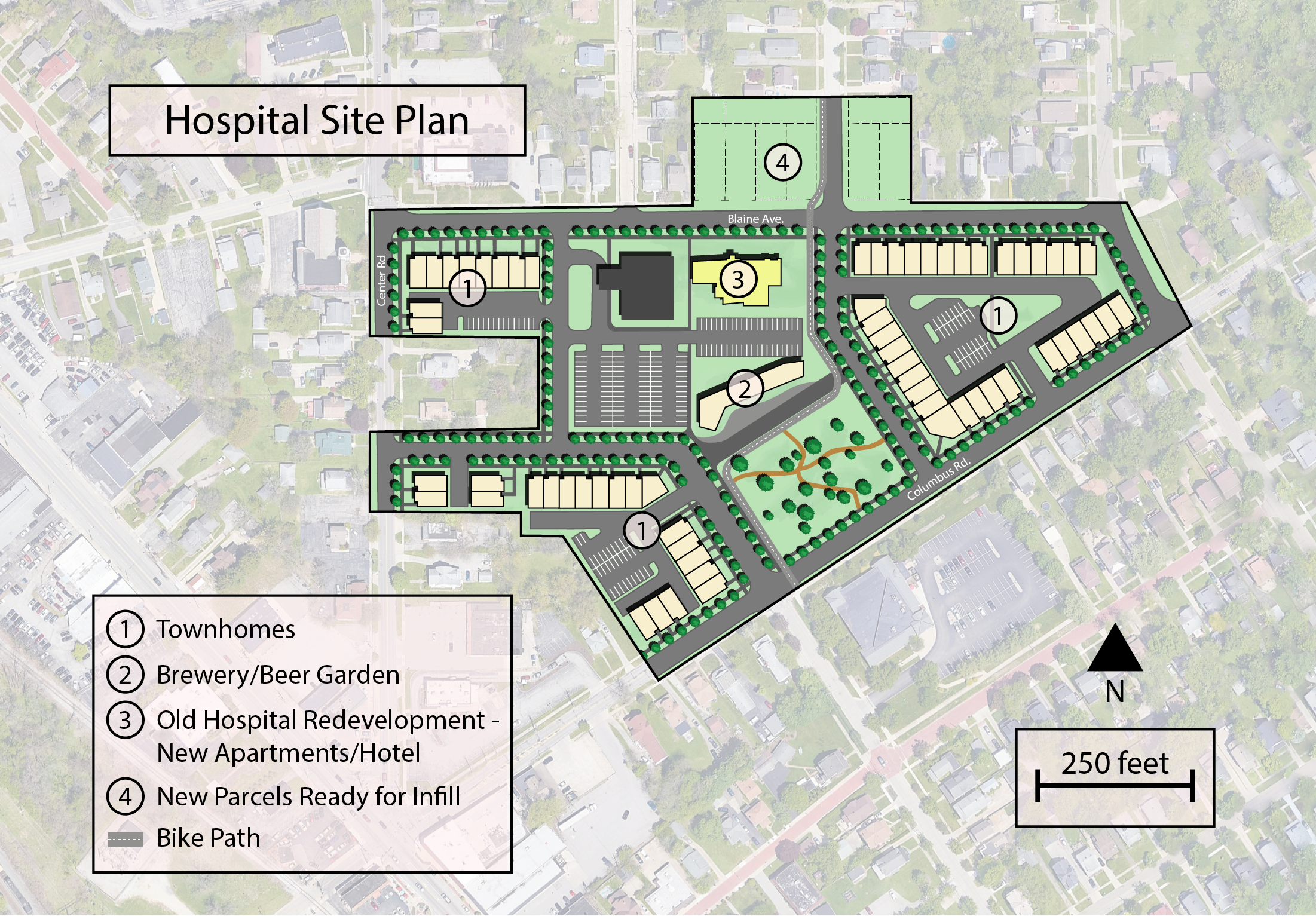 Hospital Site Plan showing proposed redevelopment