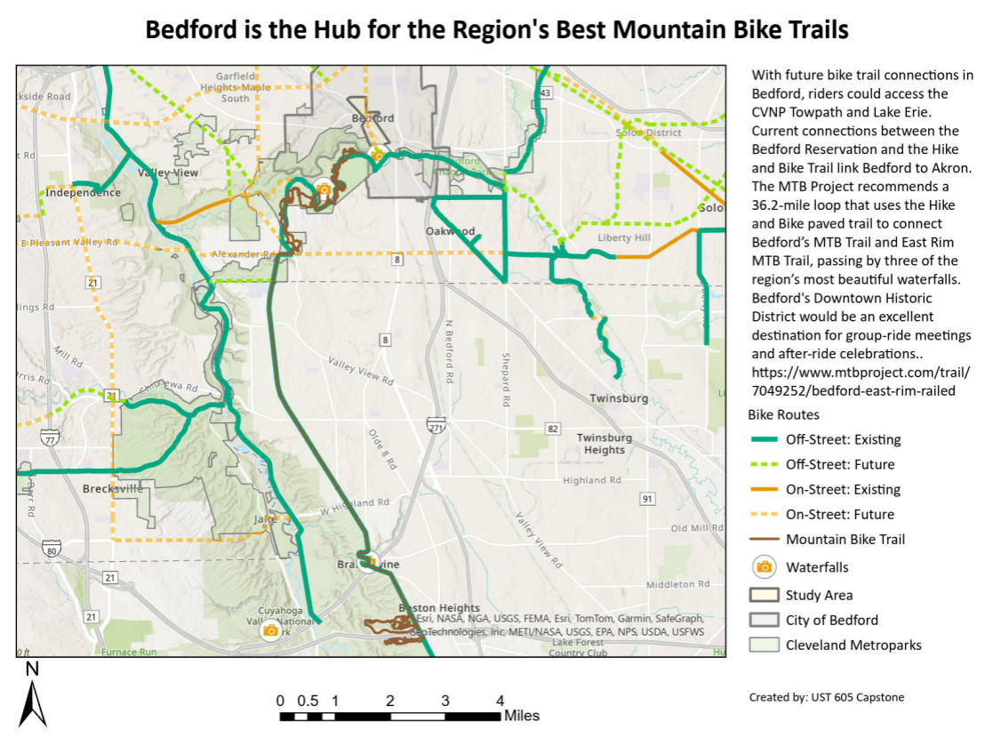 Map showing mountain bike trails and routes around Bedford