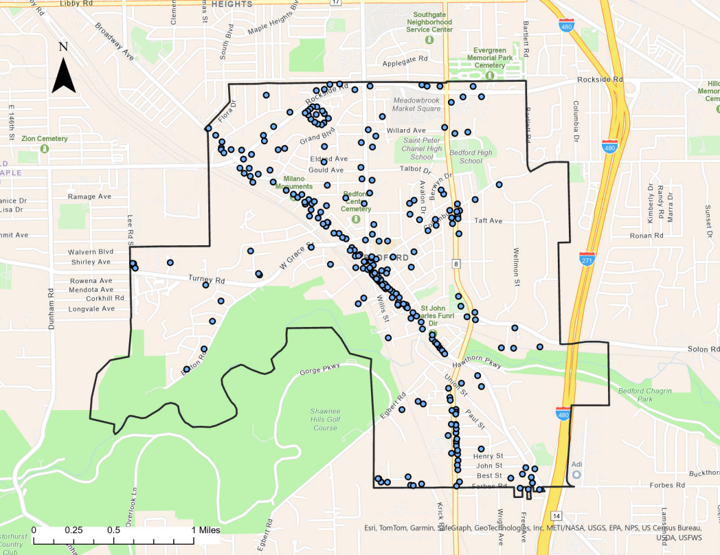 Map of business concentration in Bedford