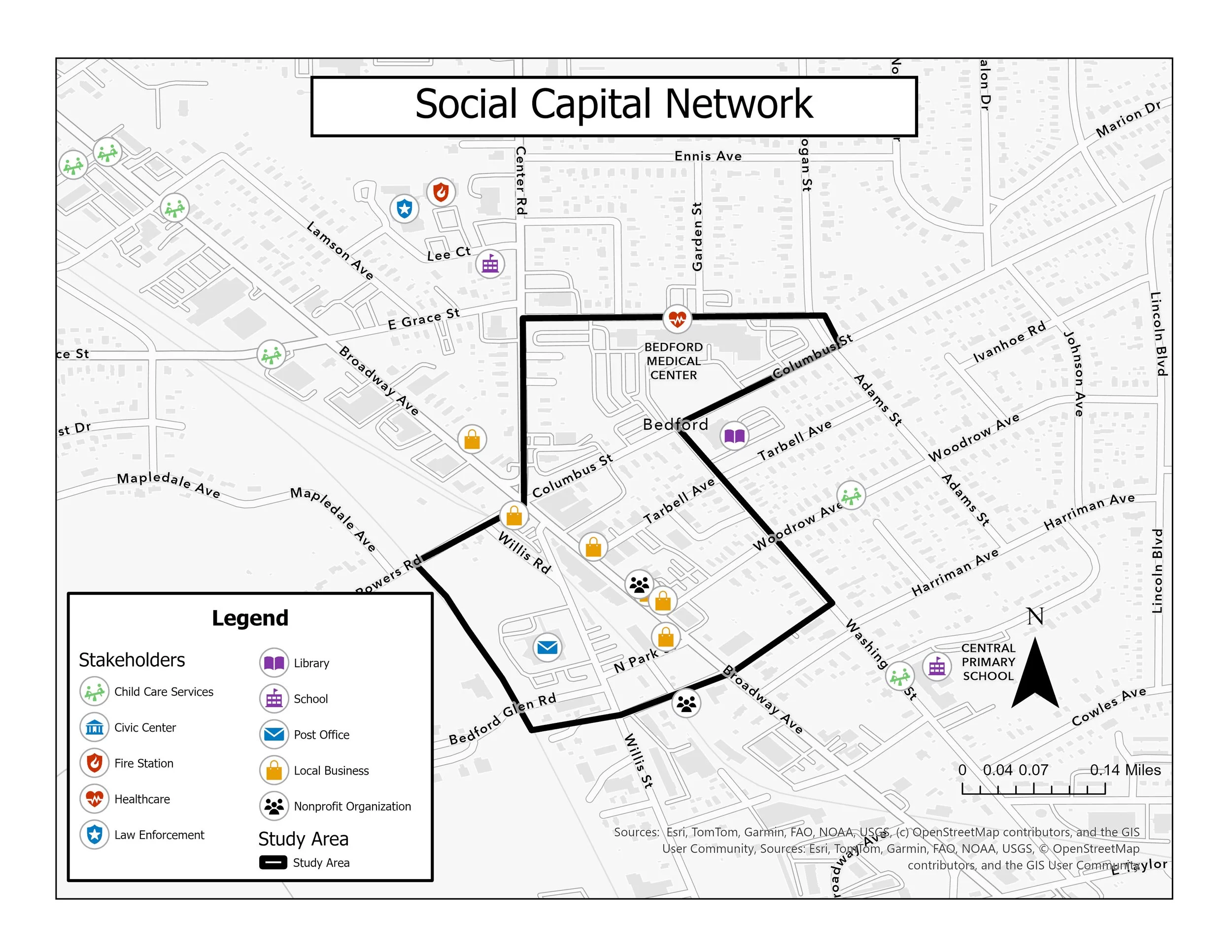 Social Capital Network map of Bedford