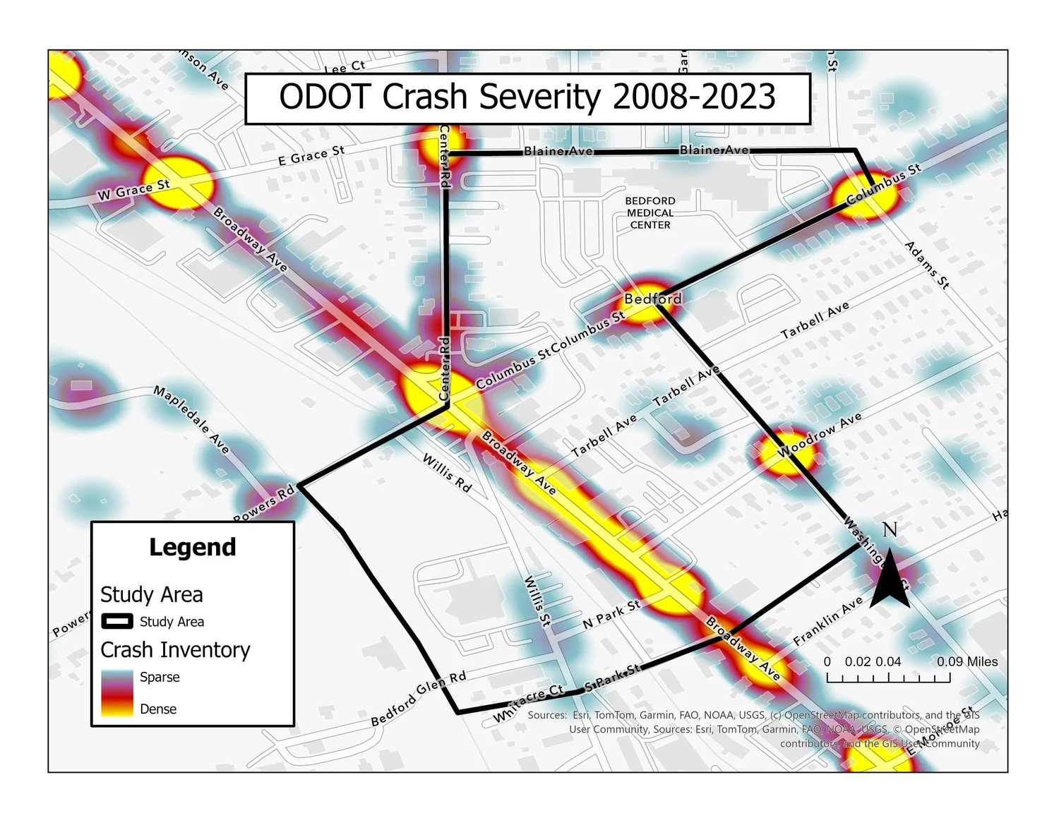 ODOT Crash Severity map showing crash severity from 2008-2023