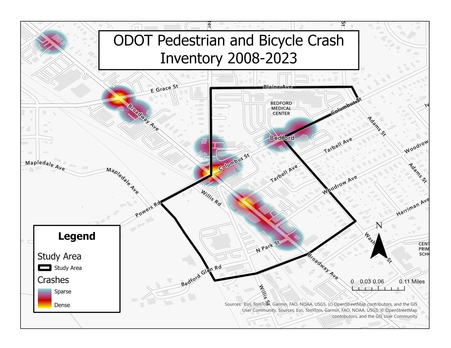 ODOT Pedestrian and Bicycle Crash Inventory map from 2008-2023